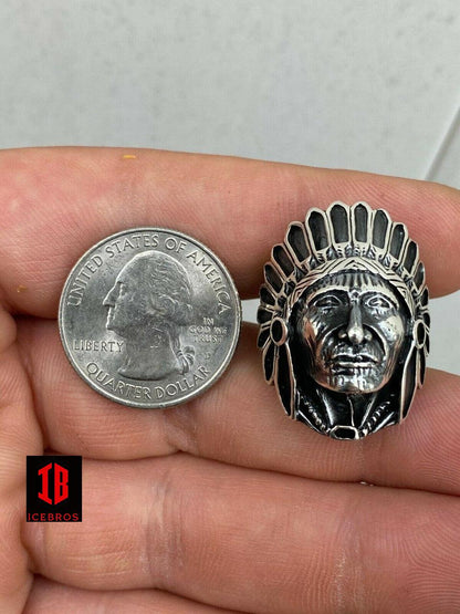 Solid 14K Gold Over Solid 925 Sterling Silver Large Indian Head Chief Ring