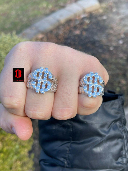 VERMEIL 925 Sterling Silver & 14k Gold Men's Hip Hop Nugget Dollar Sign $ Ring