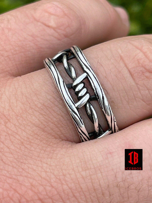 Barbed Wired Solid 925 Sterling Silver & Black Oxidized Plain Rings