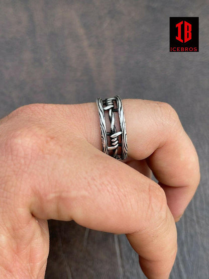 Barbed Wired Solid 925 Sterling Silver & Black Oxidized Plain Rings