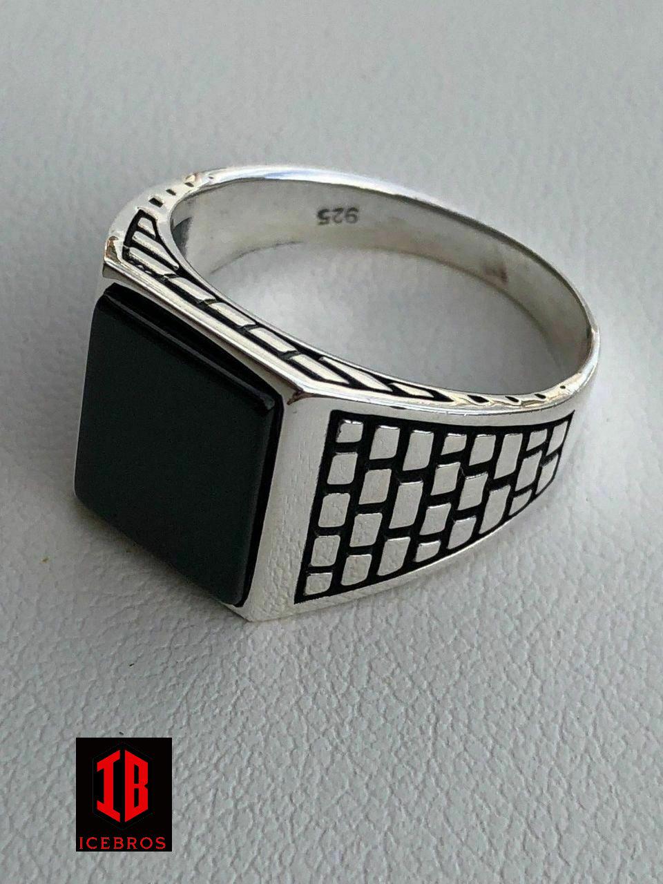 Handmade Real Solid 925 Sterling Silver Black Onyx Square Ring Sz 7 +  Pinky