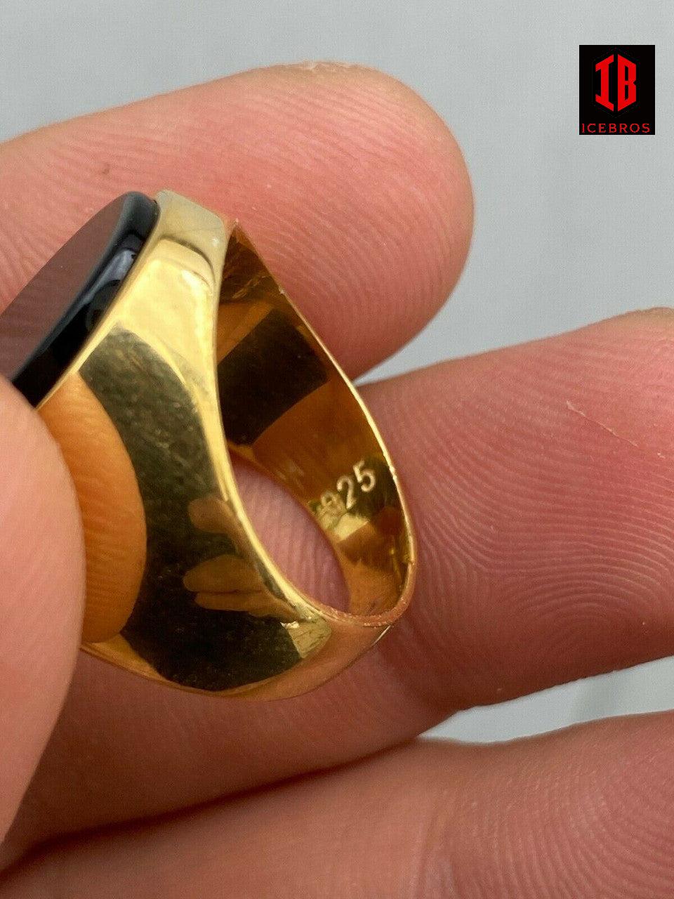 14k Gold Over Solid 925 Sterling Silver Black Onyx Signet Ring Vermeil