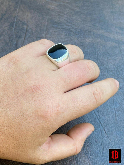 14k Gold Vermeil Real Solid 925 Sterling Silver Black Onyx Stone Men's Signet Ring