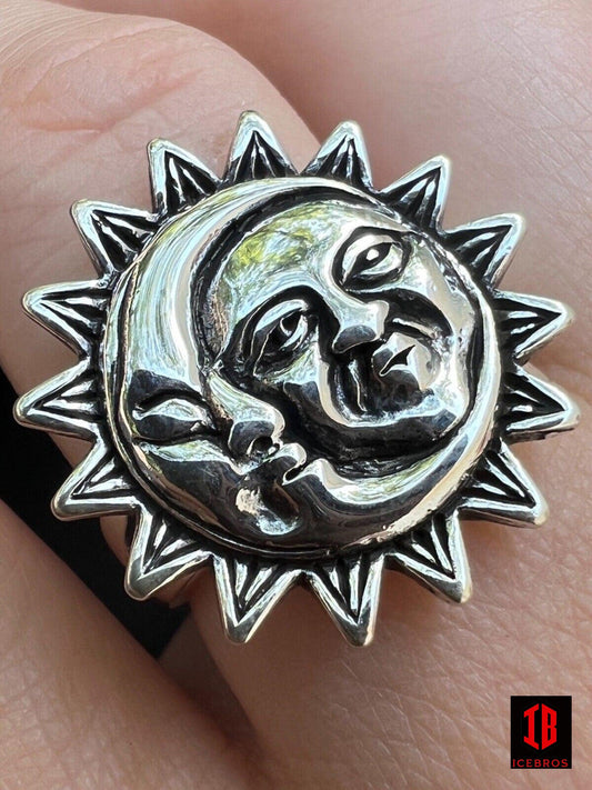 925 Sterling Silver Oxidized Celestial Crescent Sun & Moon Ring BoHo Ring