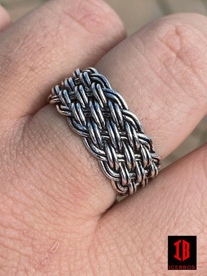 Men's Braided Weave RING Oxidize Rhodium Over Solid 925 Silver Pinky Wedding Band