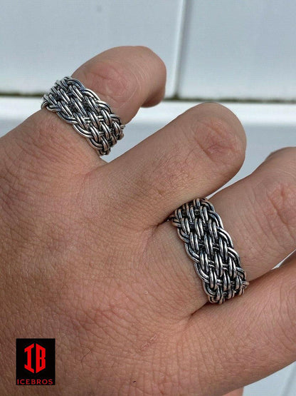 Men's Braided Weave RING Oxidize Rhodium Over Solid 925 Silver Pinky Wedding Band