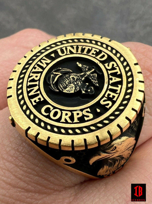 Men's 14k Gold Vermeil 925 Silver US Marine Corps Sempre Fi Ring