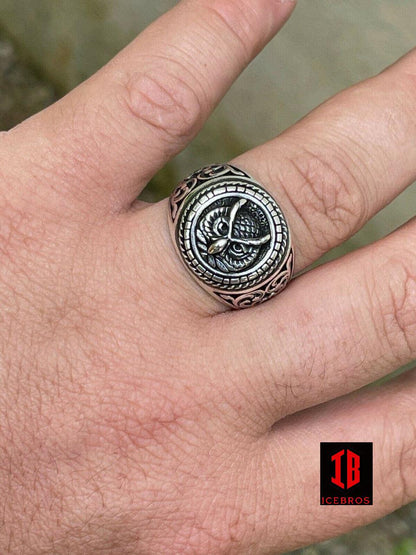 925 Sterling Silver Men's Plain Owl Ring Symbol Of Wisdom Animal