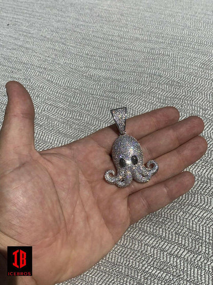 Octopus Emoji Charm Solid 925 Sterling Silver ICED Diamond Hip Hop Piece Iced