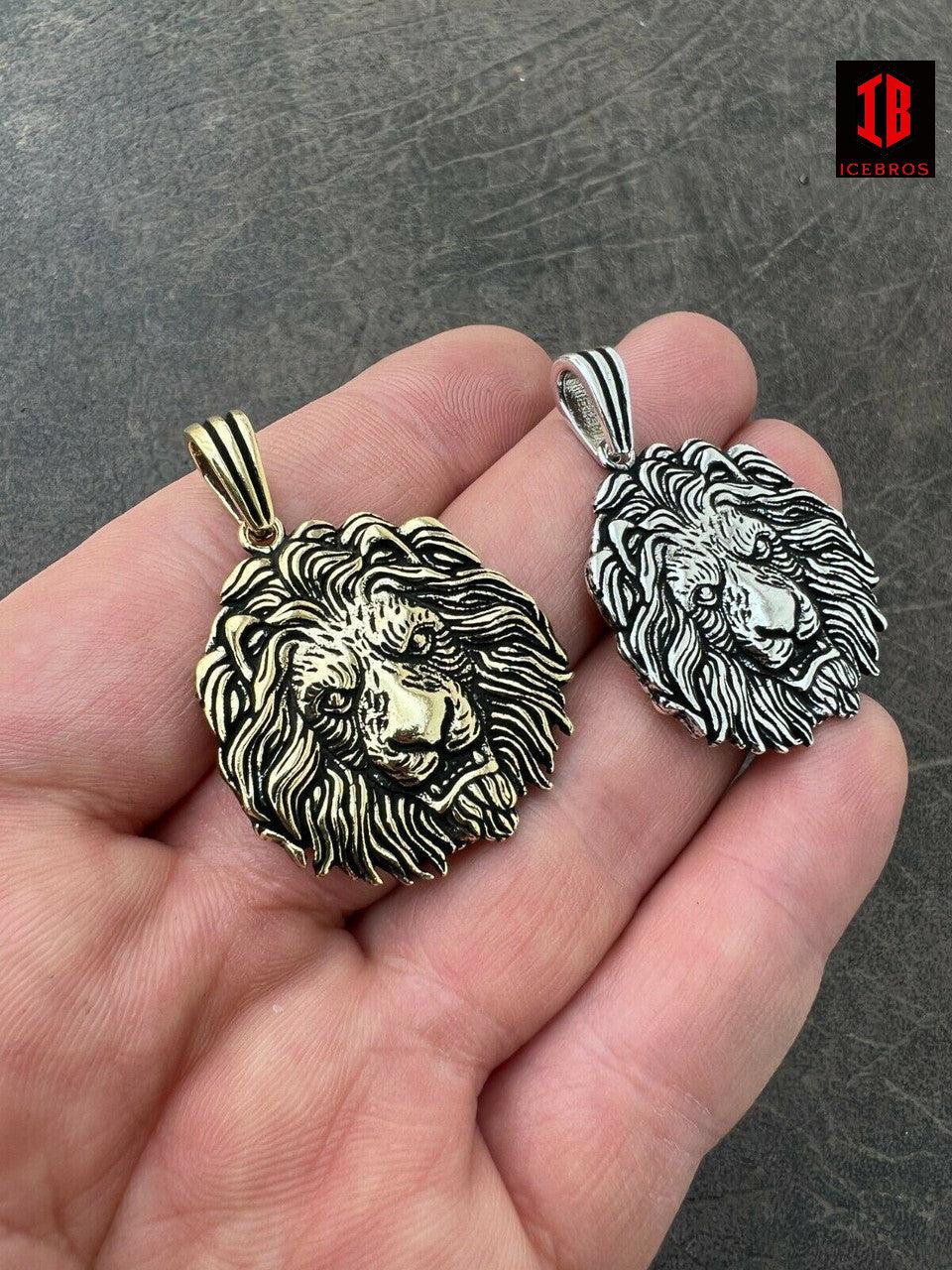 925 Sterling Silver Black Gold Rasta African Lion Leo Pendant Necklace