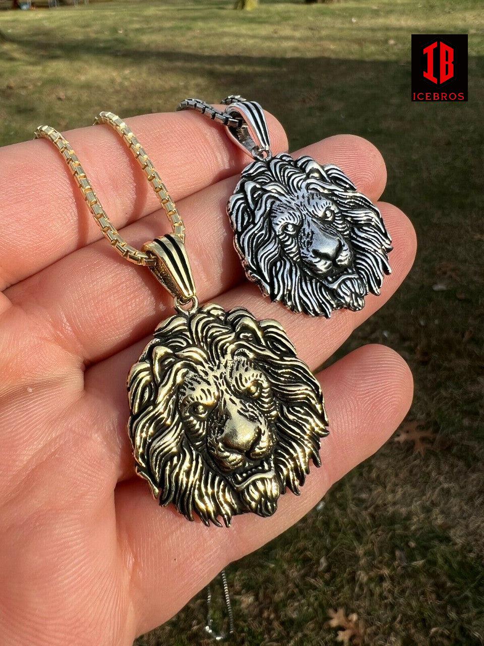 925 Sterling Silver Black Gold Rasta African Lion Leo Pendant Necklace