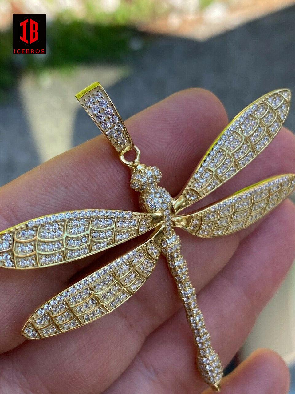 ICEBROS 925 Silver Hip Hop Dragonfly Piece Ladies Iced Gold Or Rose
