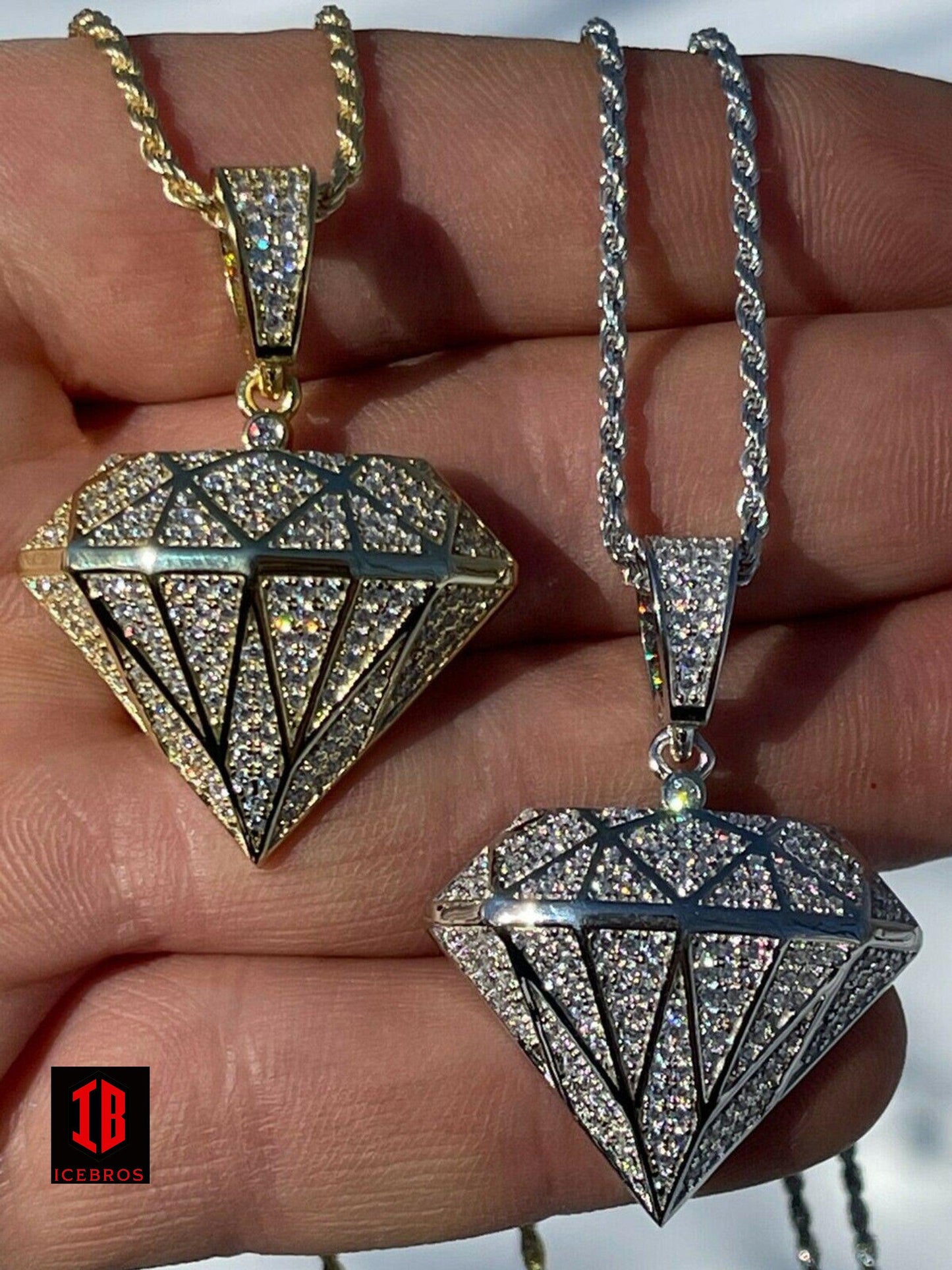 925 Sterling Silver Iced Diamond Shape ICEBROS Pendant Men's Ladies Hip Hop