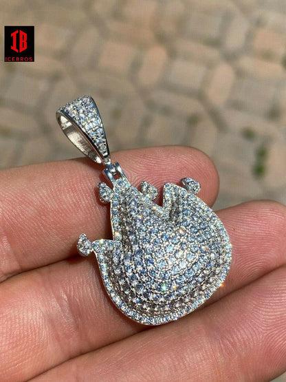 925 Sterling Silver 3D Fire Emoji Pendant Necklace Iced Flame