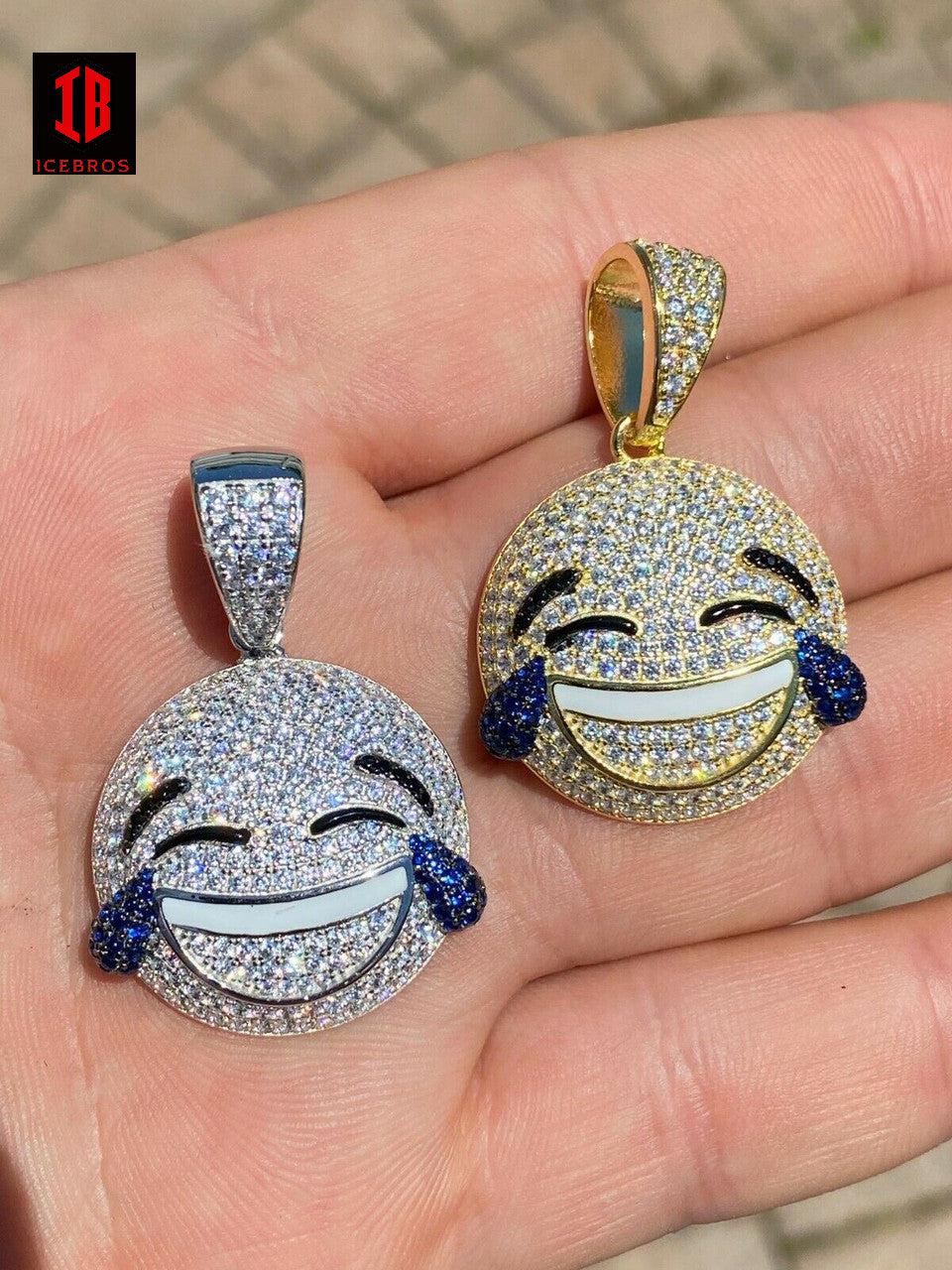 925 Sterling Silver Hip Hop LOL Emoji Charm Icebros Iced Smiley Laughing