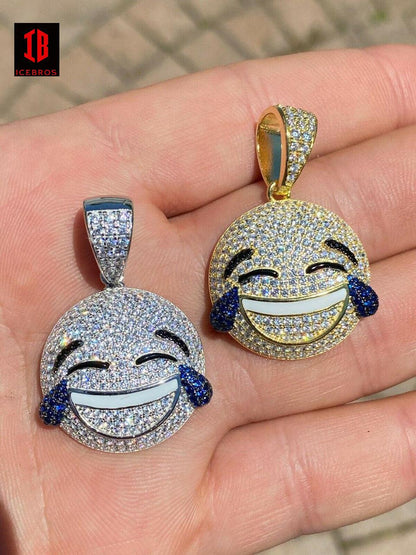 925 Sterling Silver Hip Hop LOL Emoji Charm Icebros Iced Smiley Laughing