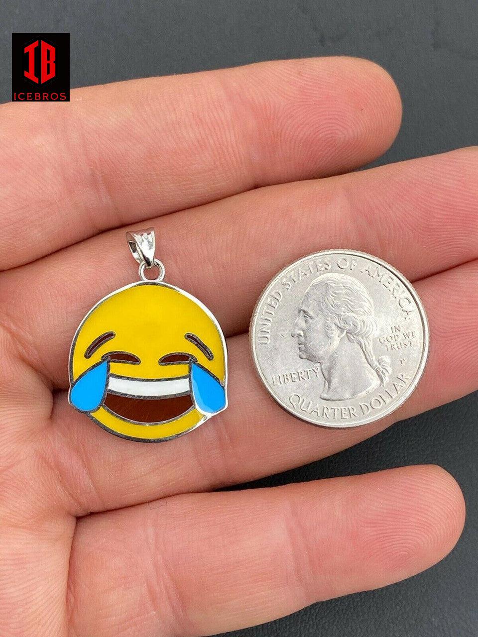 Laughing Smiley LOL Enamel Emoji Solid 925 Sterling Silver Charm