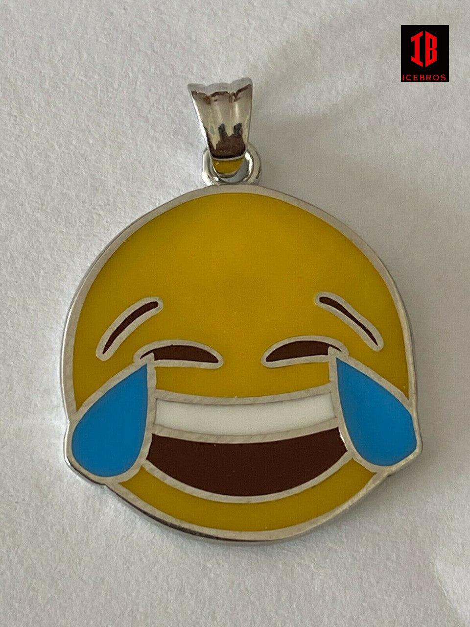 Laughing Smiley LOL Enamel Emoji Solid 925 Sterling Silver Charm