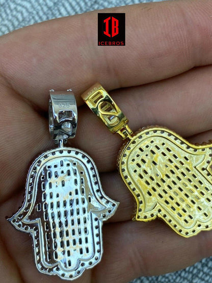 925 Sterling Silver Hip Hop Hamsa Hand Star Of David Pendant Iced cz Diamond