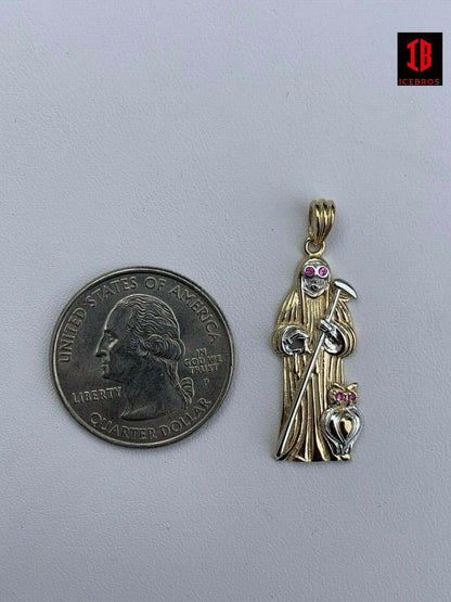 Grim Reaper Santa Muerte Death Charm Real 14k Gold & Solid 925 Silver Italy
