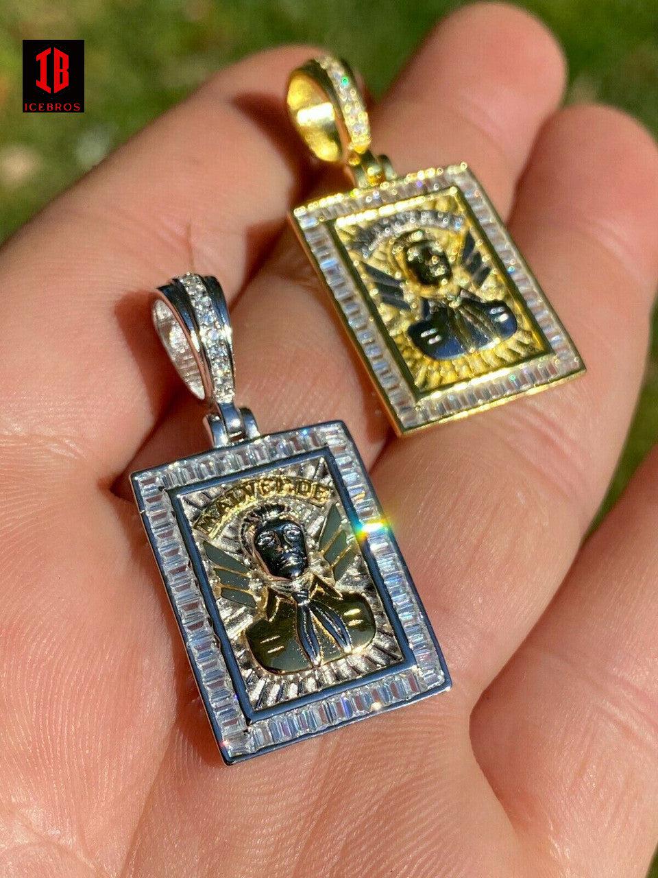 Vermeil 925 Sterling Silver & Gold Iced Jesus Malverde Medallion Protección Medalla