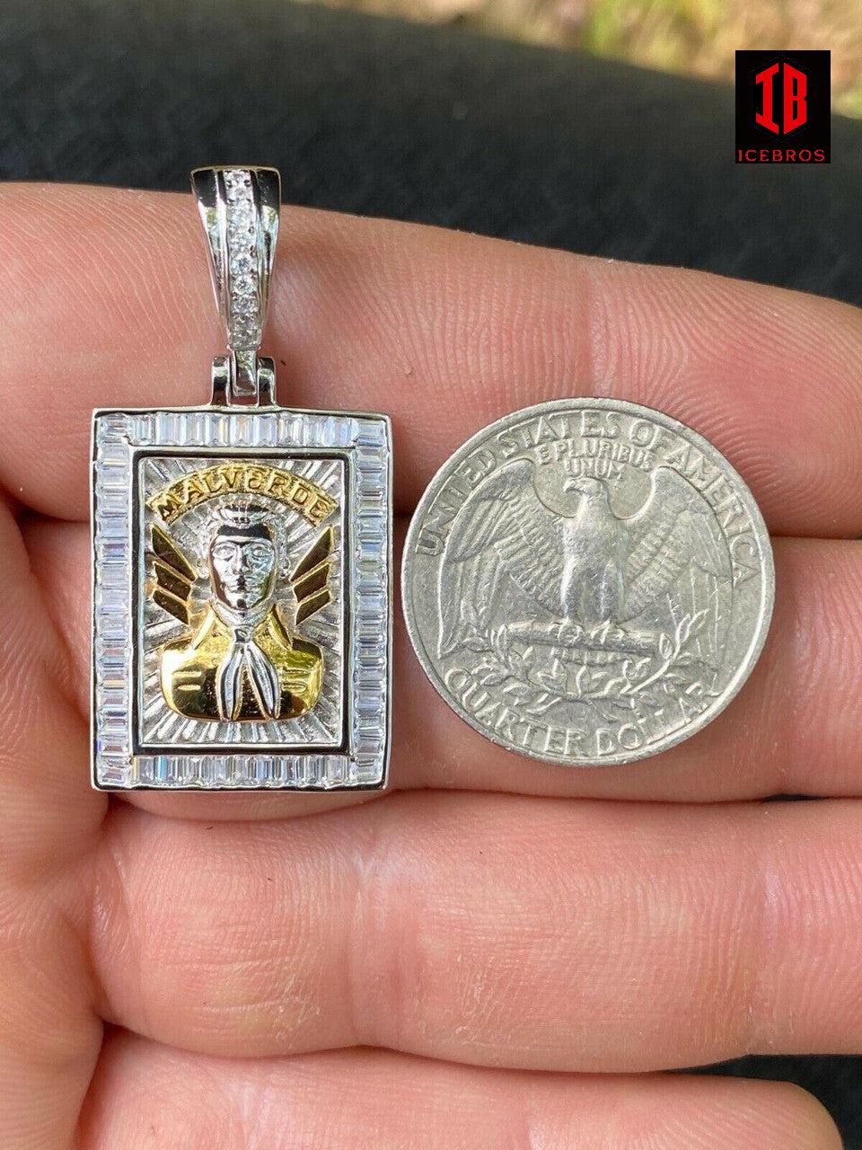 Vermeil 925 Sterling Silver & Gold Iced Jesus Malverde Medallion Protección Medalla