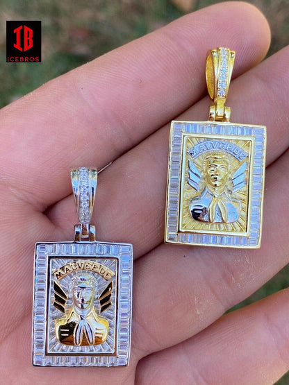 Vermeil 925 Sterling Silver & Gold Iced Jesus Malverde Medallion Protección Medalla