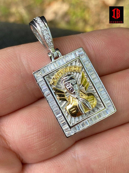 Vermeil 925 Sterling Silver & Gold Iced Jesus Malverde Medallion Protección Medalla