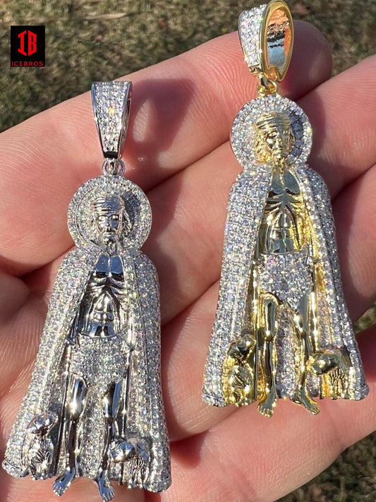 18K 925 Silver / Gold Saint St Saint Lazarus Iced CZ Necklace UNISEX
