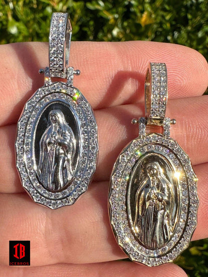 1.55ct Real CVD VS Diamond Virgin Mary Pendant 925 Silver Necklace Medallion Pendant