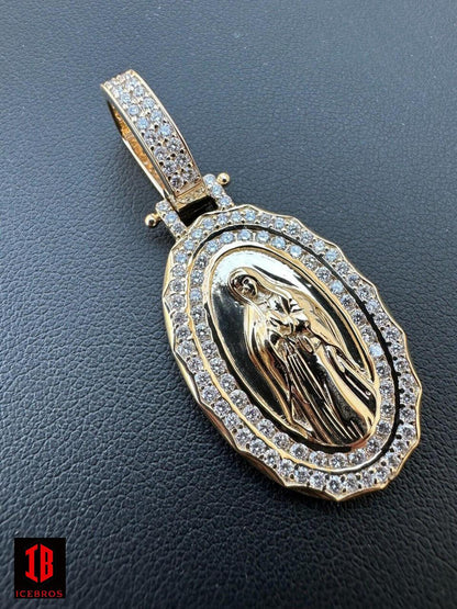 1.55ct Real CVD VS Diamond Virgin Mary Pendant 925 Silver Necklace Medallion Pendant