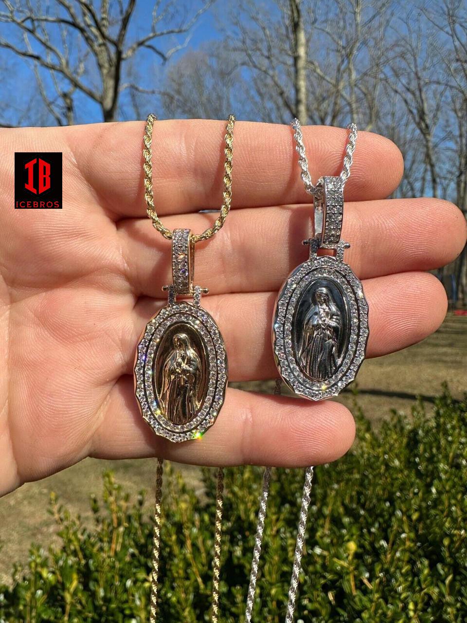 1.55ct Real CVD VS Diamond Virgin Mary Pendant 925 Silver Necklace Medallion Pendant