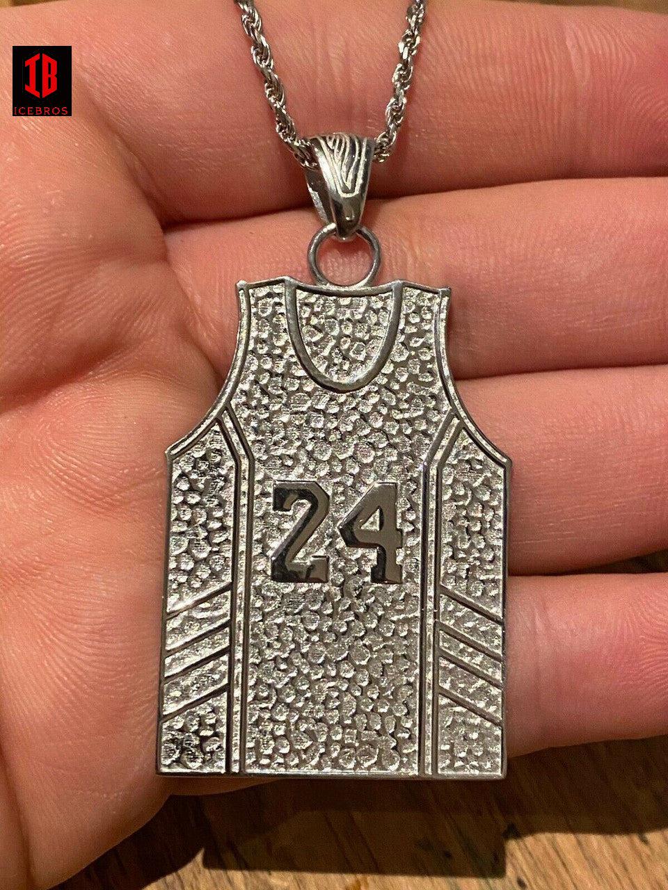 Kobe Bryant # 24 Jersey Autograph Pendant Real 925 Sterling Silver 14K Gold Charm