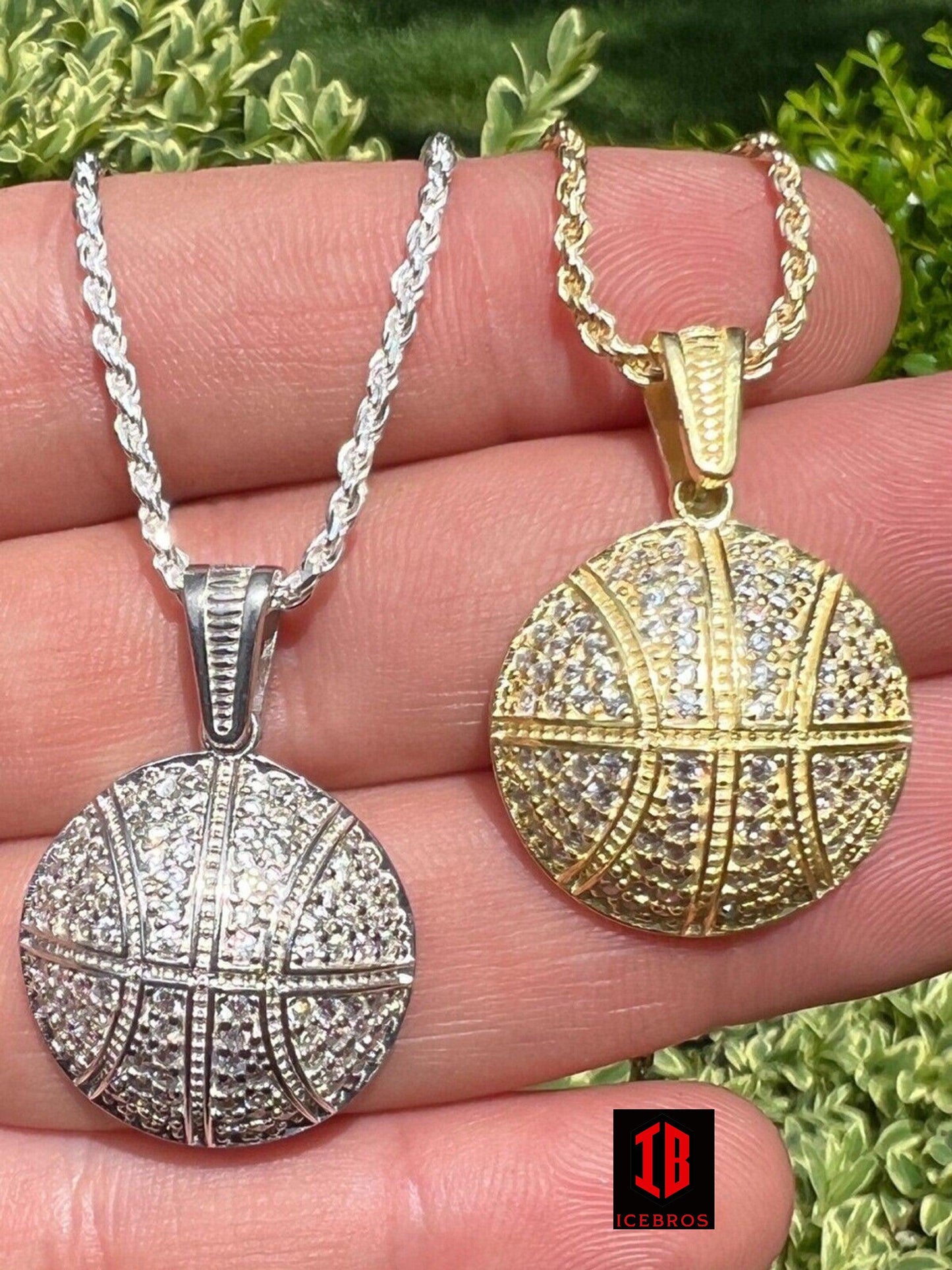925 Silver Over 14k Gold Kids Basketball Pendant Necklace Men's Ladies Iced