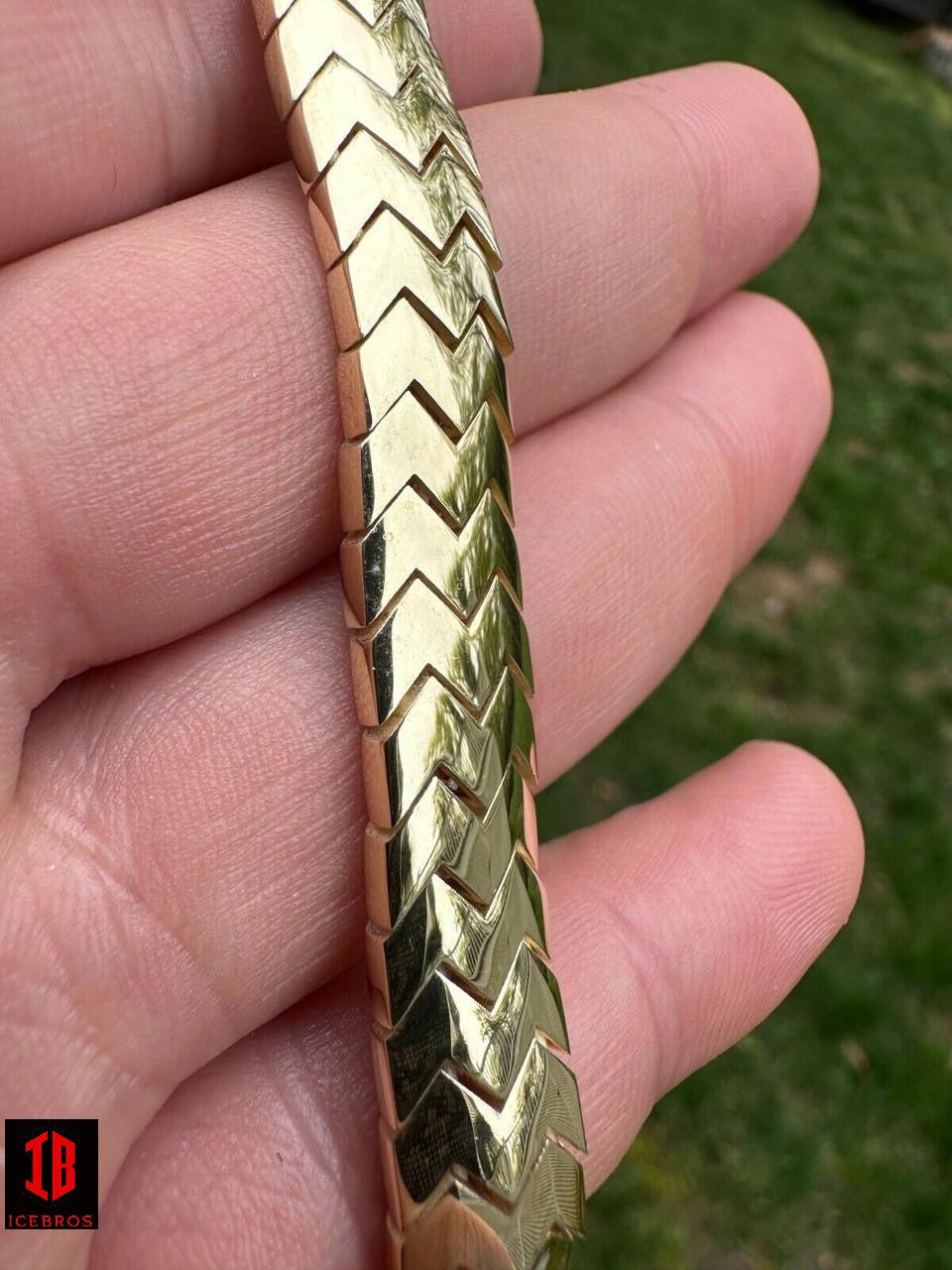 Monaco Snake Skin Bracelet Real 14k Gold Plated 925 Silver 10mm Men Ladies