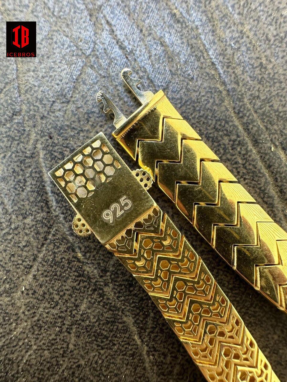 Monaco Snake Skin Bracelet Real 14k Gold Plated 925 Silver 10mm Men Ladies