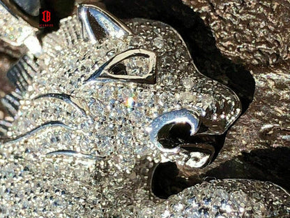 Vermeil 925 Silver Real Iced 2ct Diamond Rasta Lion Iced Leo Pendant White Gold