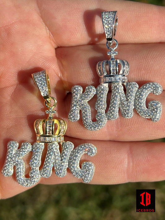 Crown CZ 925 Sterling Silver Hip Hop King With Crown Bail Iced Necklace