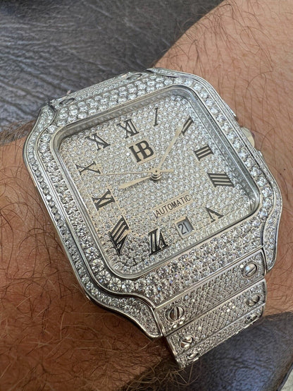 Real Stainless Steel Mens Watch Iced Simulated Diamond Hip Hop Bust Down Square