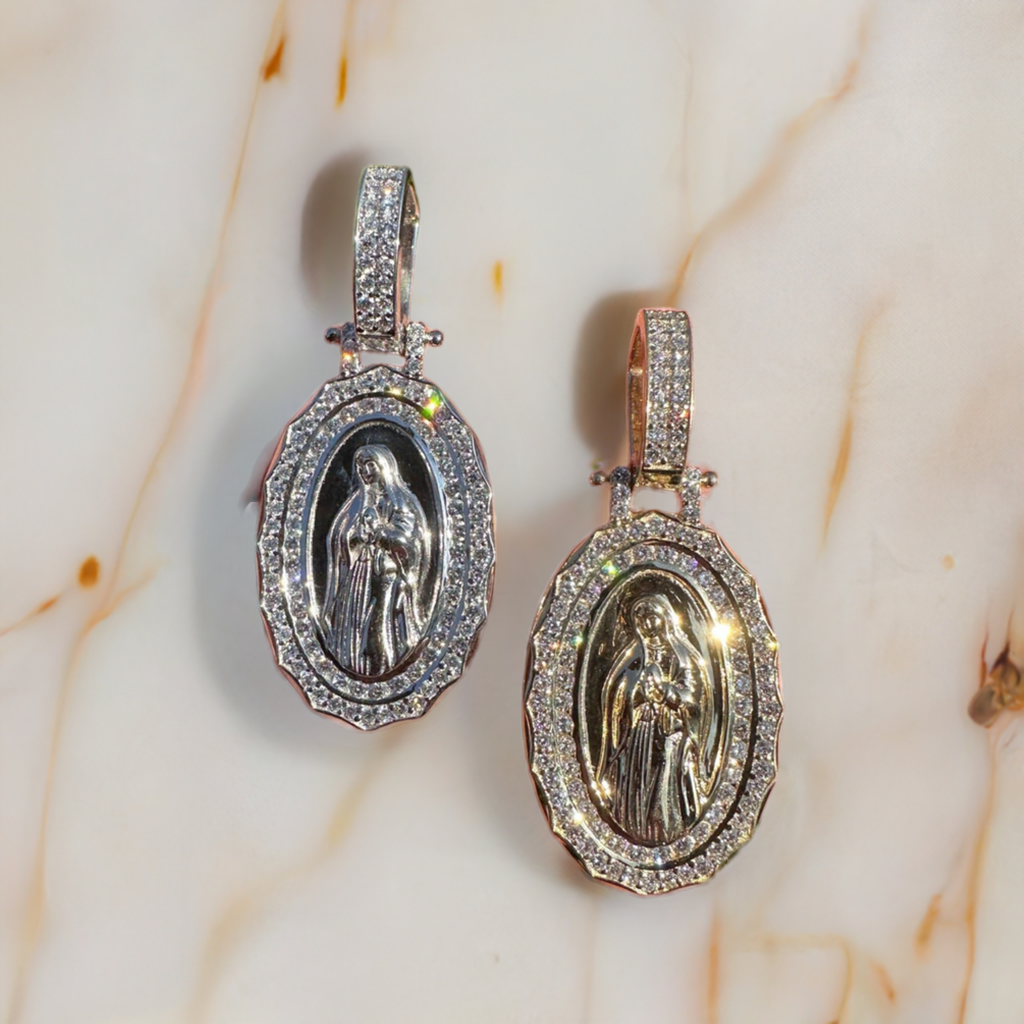 1.55ct Real CVD VS Diamond Virgin Mary Pendant 925 Silver Necklace Medallion Pendant