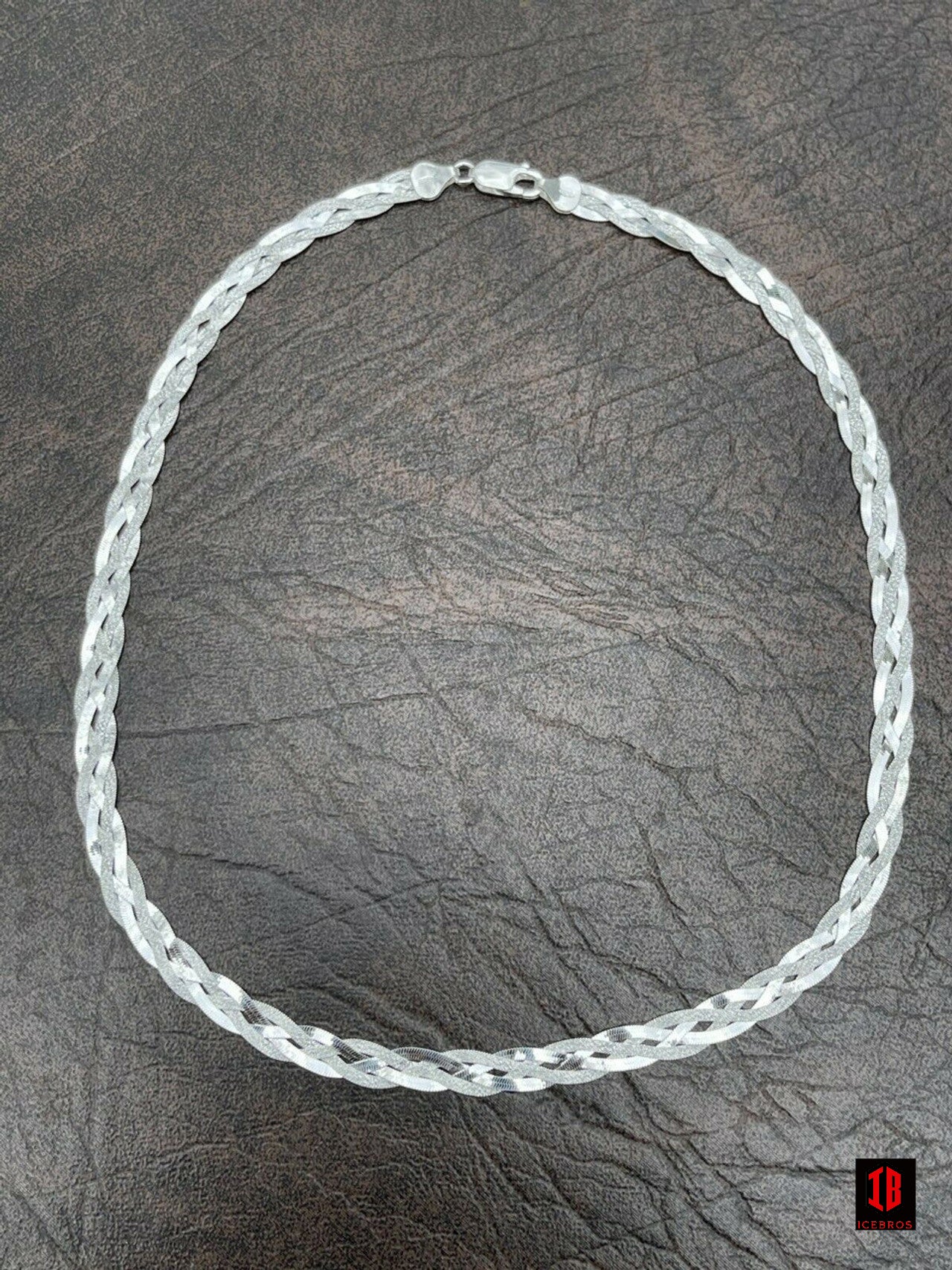 Ladies Solid 925 Sterling Silver Braided Herringbone Chain Necklace Diamond Cut