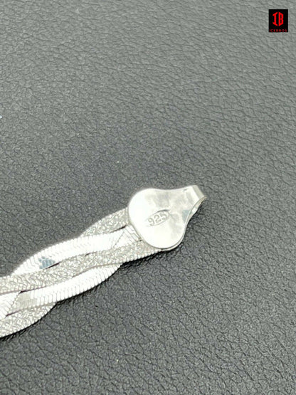 Ladies Solid 925 Sterling Silver Braided Herringbone Chain Necklace Diamond Cut