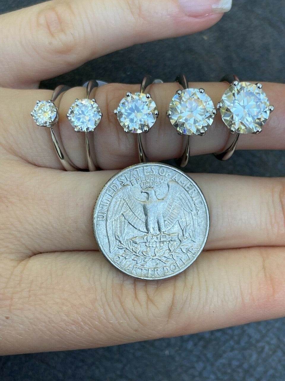 0.5-4ct Genuine Moissanite Engagement Promise Ring Pass Diamond Tester 925 Sterling Silver