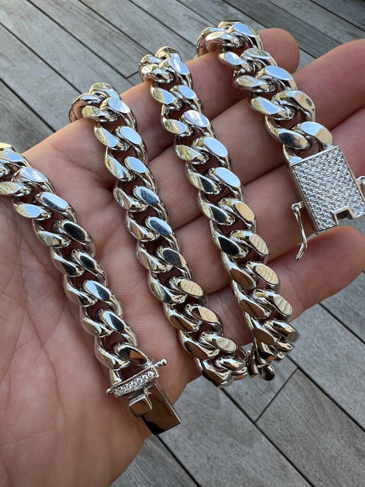 Baguette MOISSANITE Real Miami Cuban Link Chain Necklace Or Bracelet 925 Silver