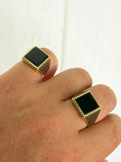 14k Gold Over Real Solid 925 Sterling Silver Black Onyx Pinky Ring 7-13 Signet