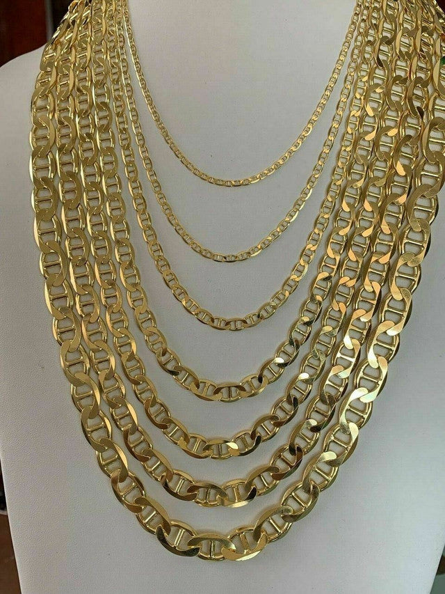 14k Gold Over 925 Sterling Silver Old School Mariner Chain Necklace (2-12mm)
