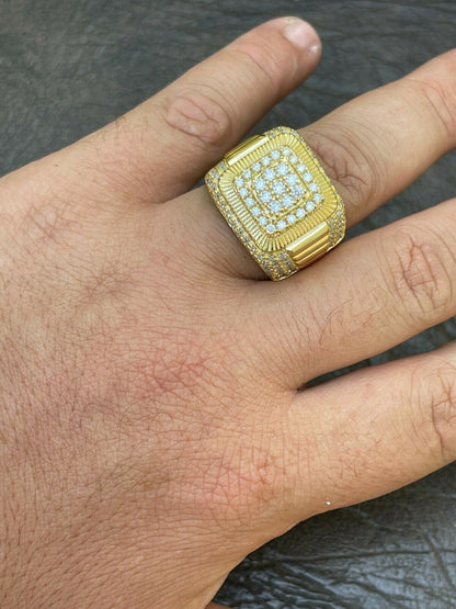 Solid Mens Hip Hop Iced 2ct MOISSANITE Ring 925 Sterling 14k Gold - Passes Diamond Tester GRA