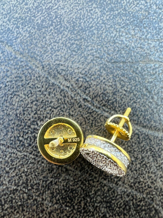 14k Gold Vermeil Iced Moissanite Hip Hop Round Earrings Studs Pass Diamond Test
