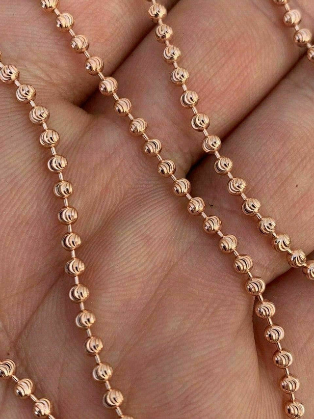 14k Rose Gold Solid 925 Silver Ball Moon Diamond Cut Chain ITALY 2.5mm Necklace