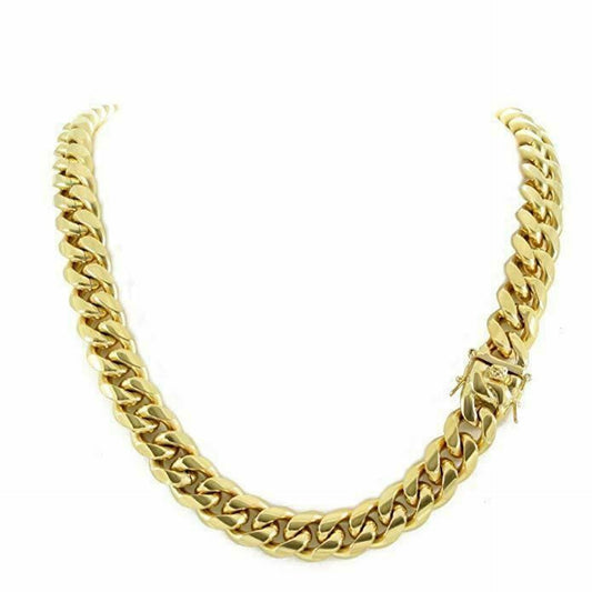 14mm Men Cuban Miami Link Chain 18k Gold Plated Stainless Steel 270 Grams HEAVY